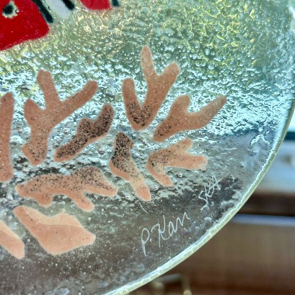 Vintage Retired Peggy Karr Fused Glass Tropical Fish Black Red Coral Reef  Plate - Picture 2 of 8